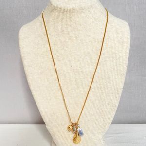 Dainty Necklace Five Charm Gold Tone Chain Princess Length